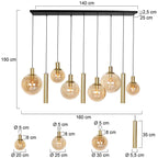 Hanglamp Bollique 3799ME messing 9 lichts met amber glas