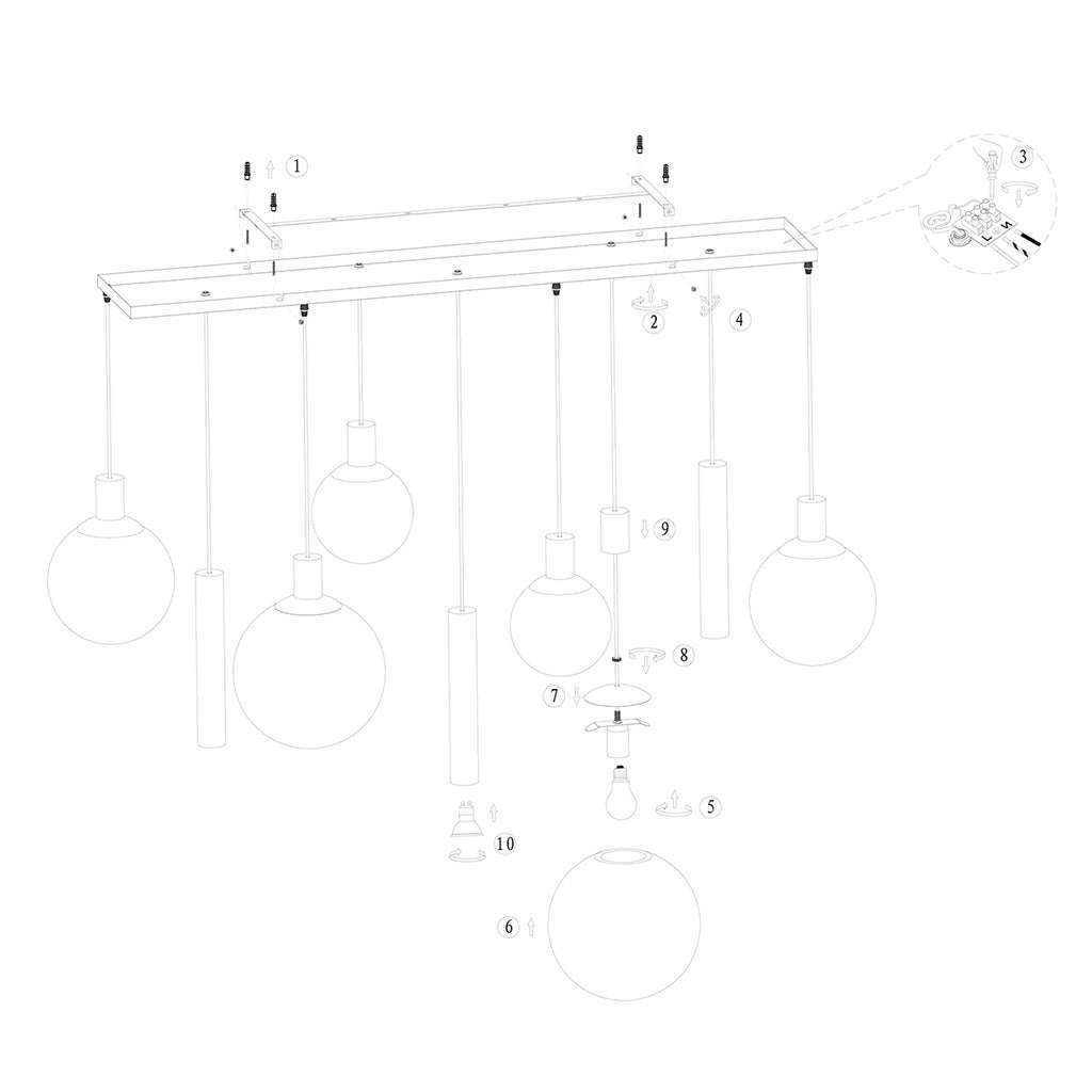 Hanglamp Bollique 3799ME messing 9 lichts met amber glas