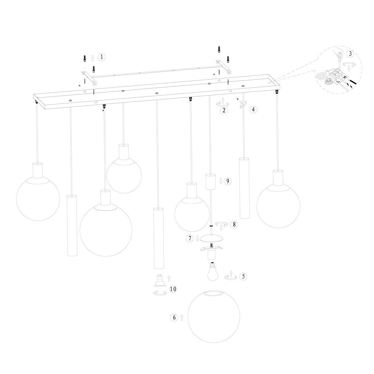 Hanglamp Bollique 3799ME messing 9 lichts met amber glas