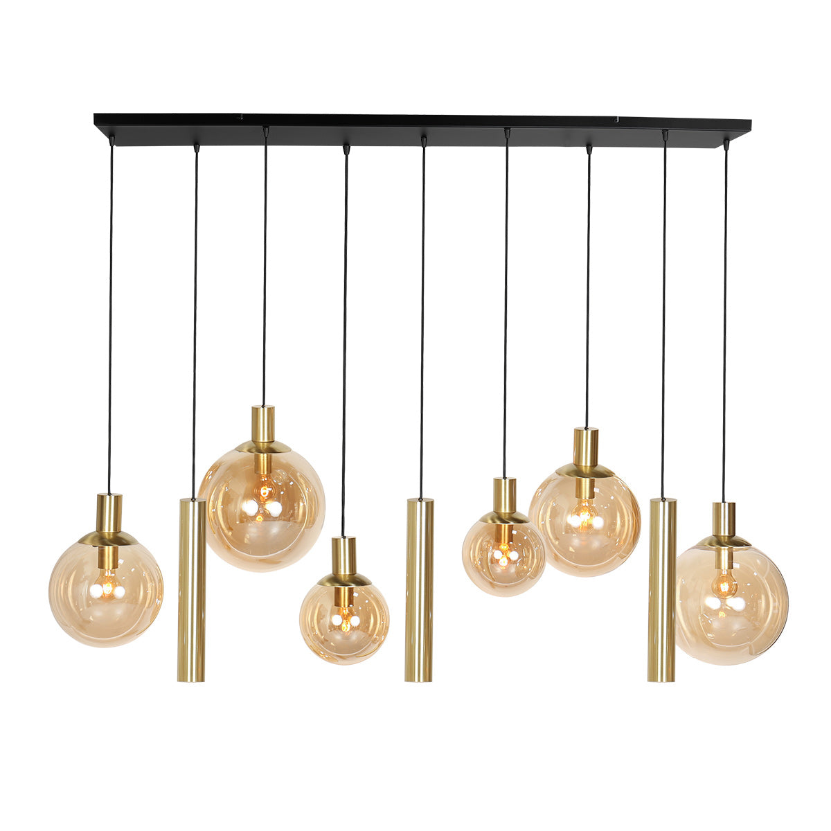 Hanglamp Bollique 3799ME messing 9 lichts met amber glas