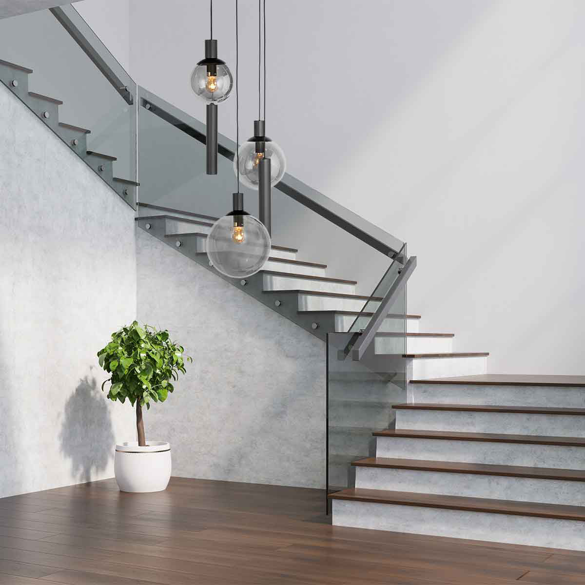 Hanglamp Bollique 3800ZW zwarte 5 lichts lamp met smoke glas
