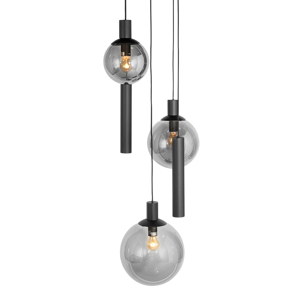 Hanglamp Bollique 3800ZW zwarte 5 lichts lamp met smoke glas