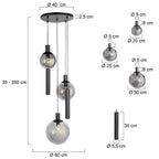 Hanglamp Bollique 3800ZW zwarte 5 lichts lamp met smoke glas