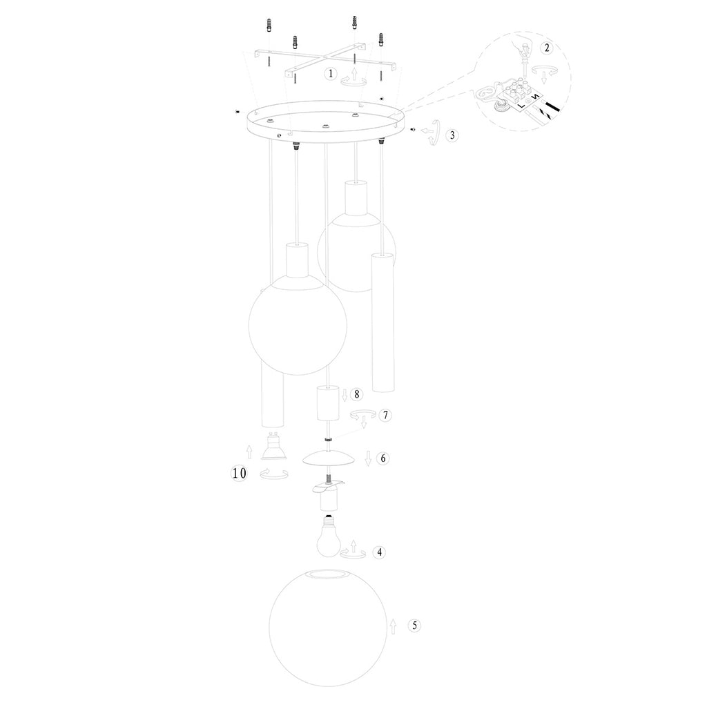 Hanglamp Bollique 3800ZW zwarte 5 lichts lamp met smoke glas