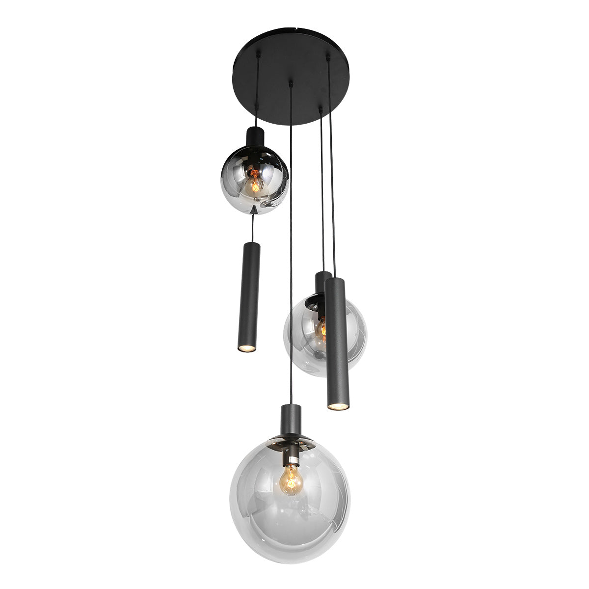 Hanglamp Bollique 3800ZW zwarte 5 lichts lamp met smoke glas