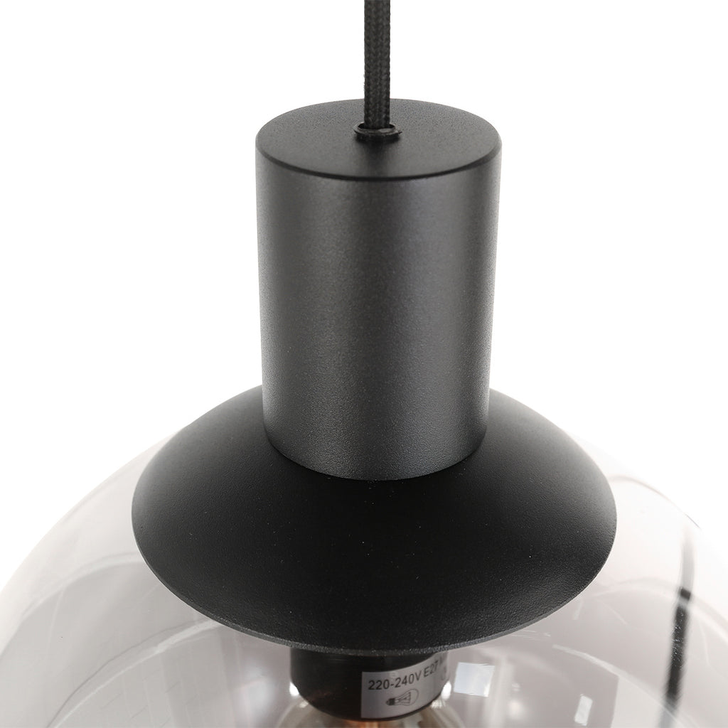 Hanglamp Bollique 3800ZW zwarte 5 lichts lamp met smoke glas