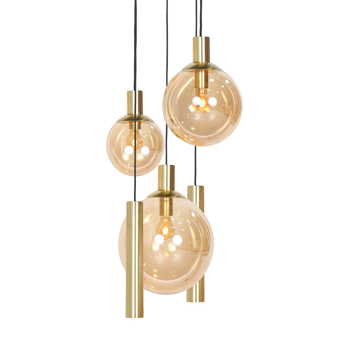 Hanglamp Bollique 3801ME messing 5 lichts met amber glas