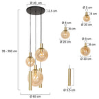 Hanglamp Bollique 3801ME messing 5 lichts met amber glas