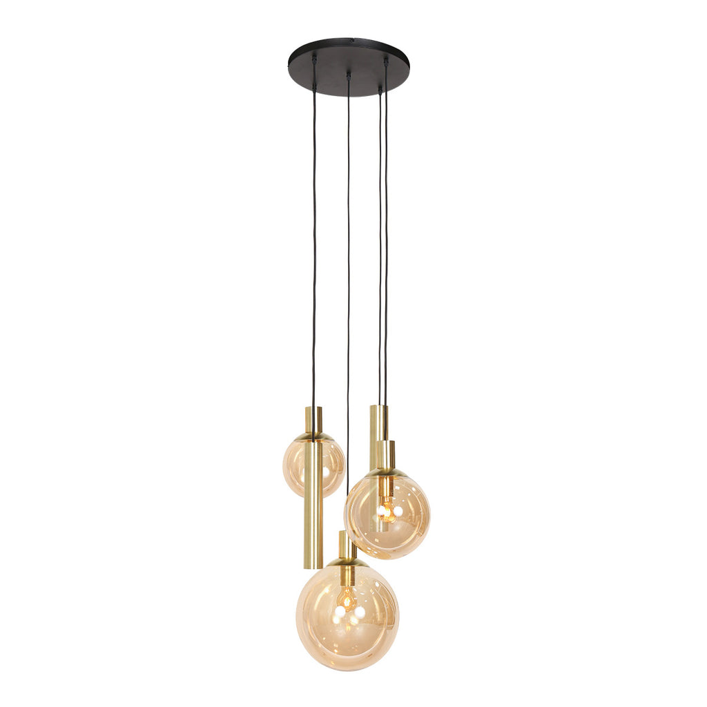 Hanglamp Bollique 3801ME messing 5 lichts met amber glas