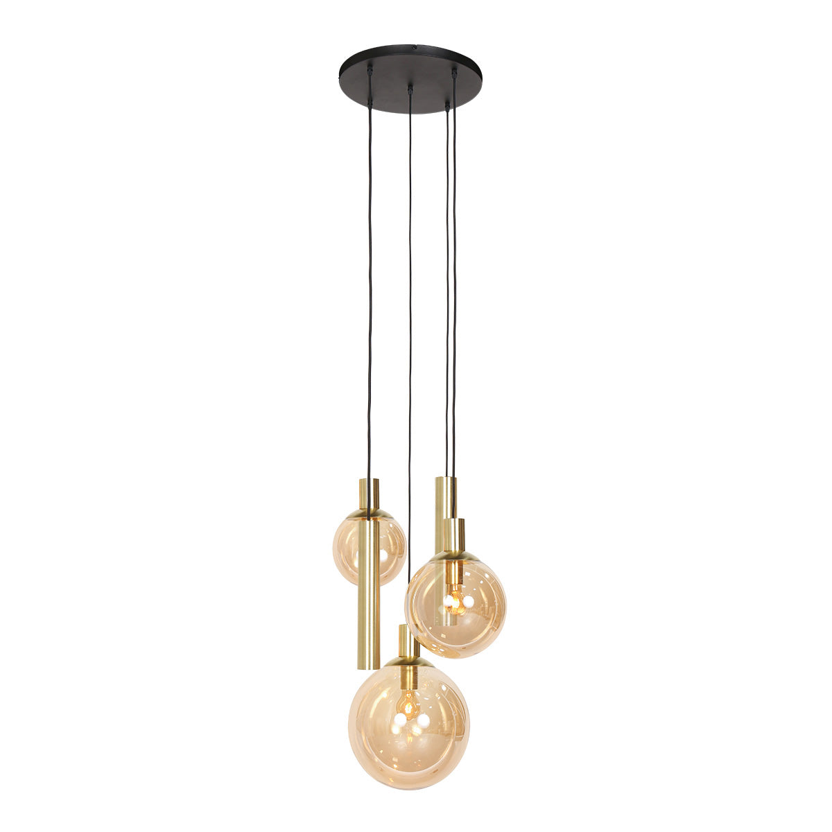 Hanglamp Bollique 3801ME messing 5 lichts met amber glas