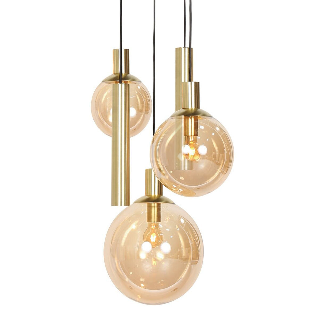 Hanglamp Bollique 3801ME messing 5 lichts met amber glas