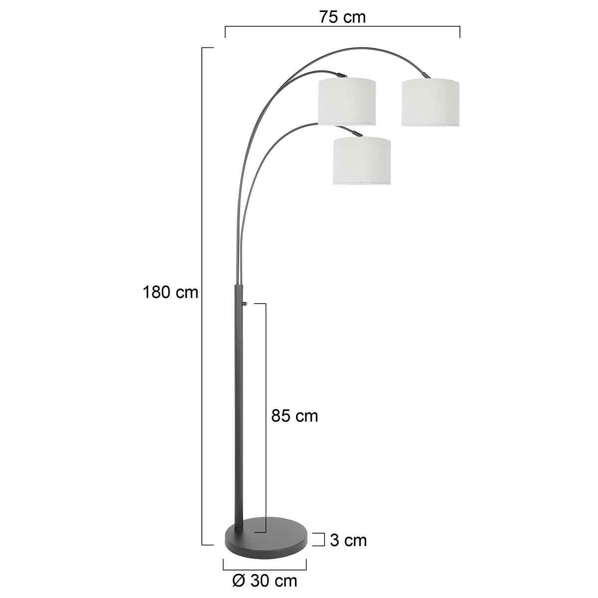 3-lichts vloerlamp Sparkled Light 3825ZW met grof wit linnen kappen