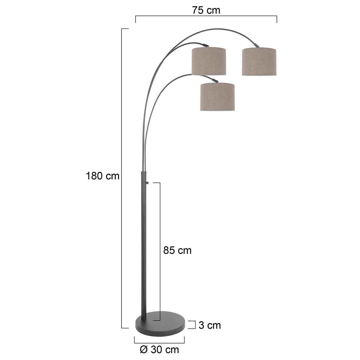 3-lichts vloerlamp Sparkled Light 3826ZW met grof grijs linnen kappen