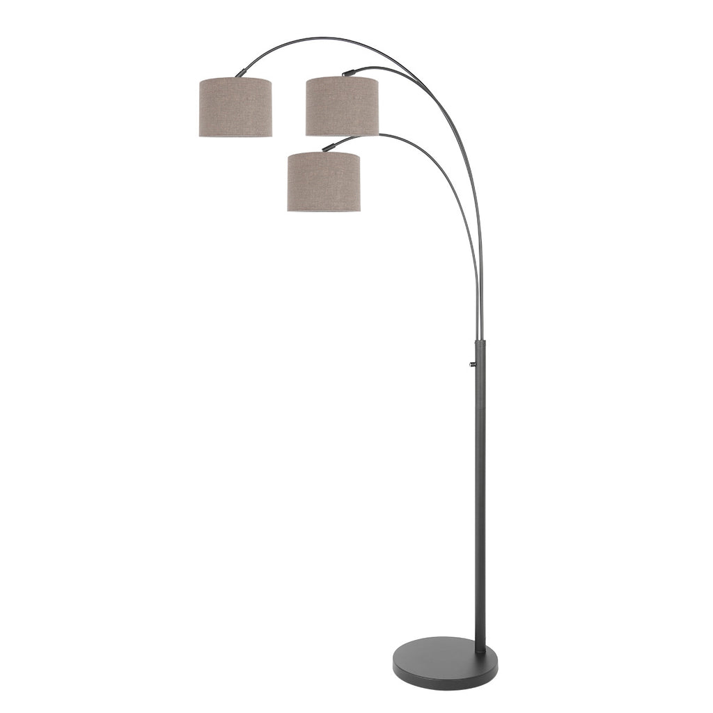 3-lichts vloerlamp Sparkled Light 3826ZW met grof grijs linnen kappen