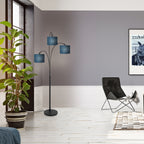 3-lichts vloerlamp Sparkled Light 3828ZW met blauw velours kappen