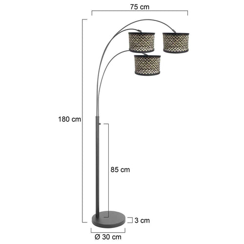 3-lichts vloerlamp Sparkled Light 3829ZW met naturel/zwart bamboe kappen