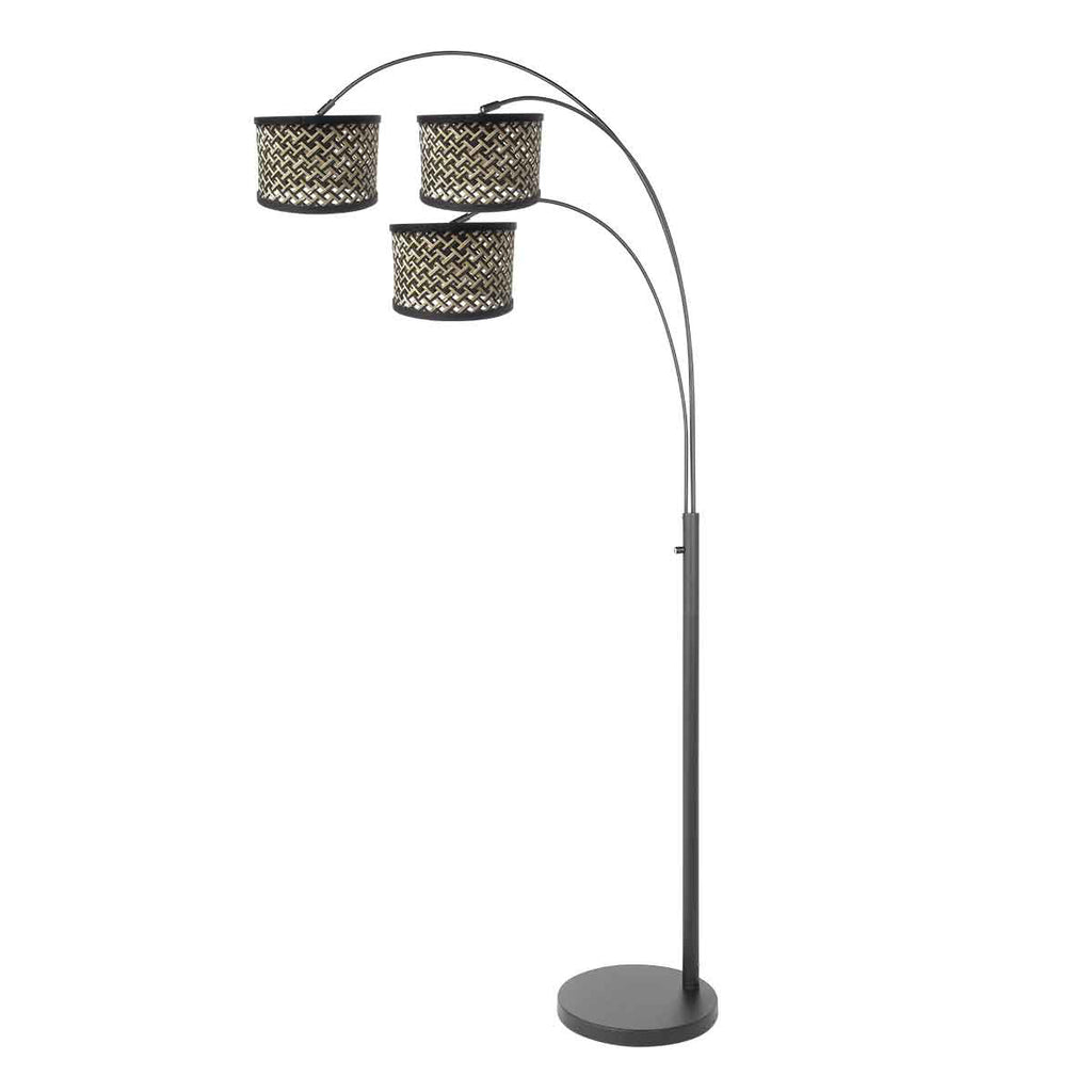 3-lichts vloerlamp Sparkled Light 3829ZW met naturel/zwart bamboe kappen