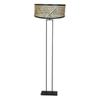 Zwarte staande lamp Stang 3845ZW met E27 fitting en naturel met zwart bamboe kap