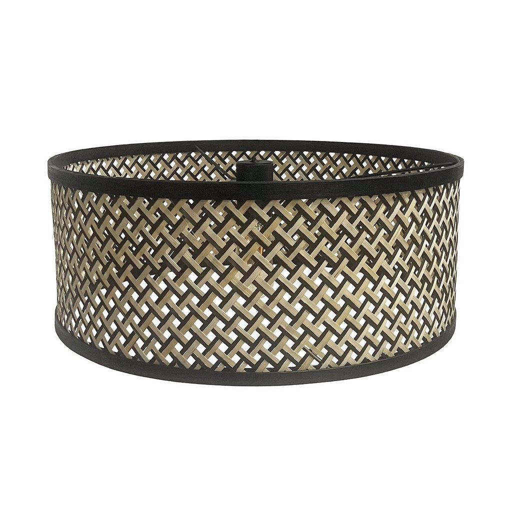 Zwarte staande lamp Stang 3845ZW met E27 fitting en naturel met zwart bamboe kap