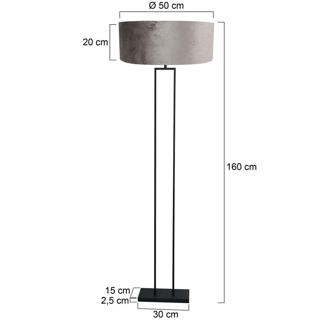Zwarte staande lamp Stang 3847ZW met E27 fitting en grijs velours kap