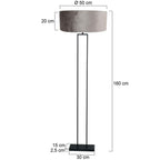 Zwarte staande lamp Stang 3847ZW met E27 fitting en grijs velours kap