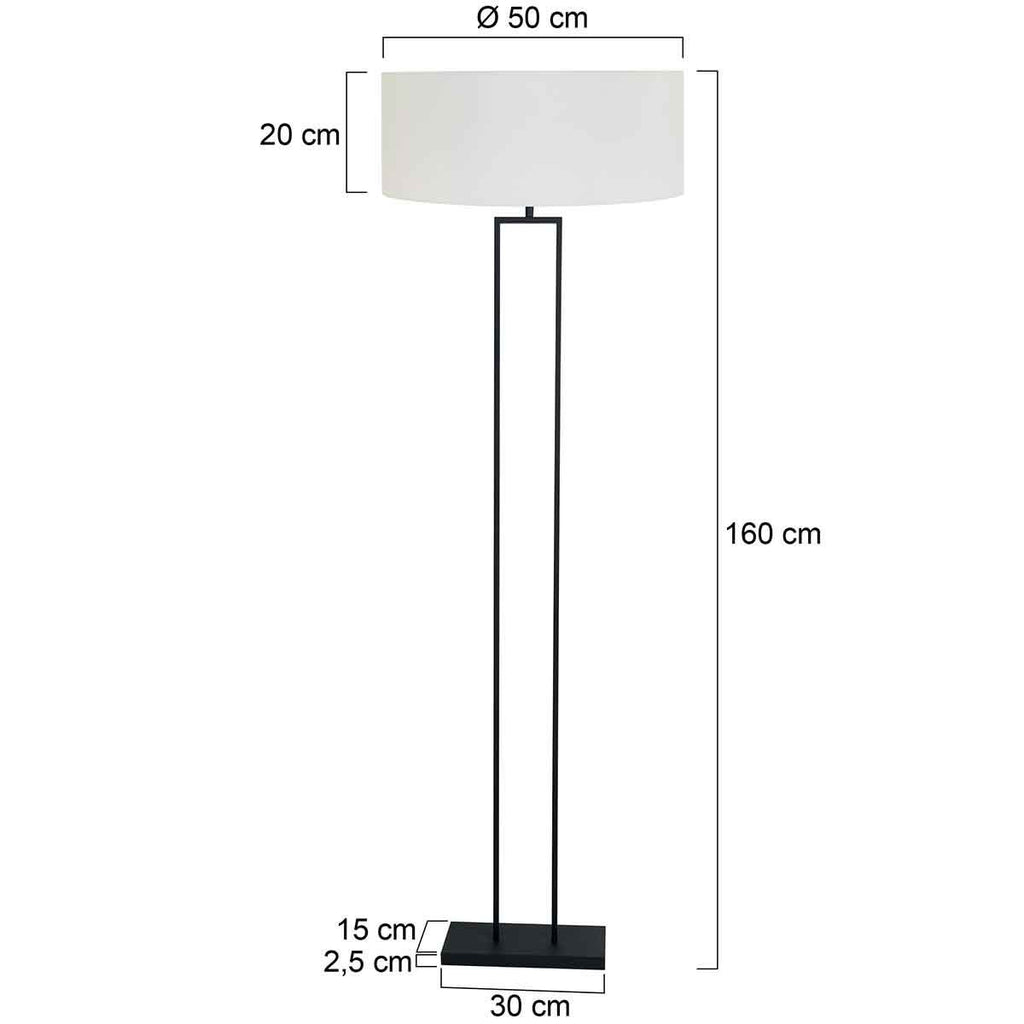 Zwarte staande lamp Stang 3851ZW met E27 fitting en wit grof linnen kap