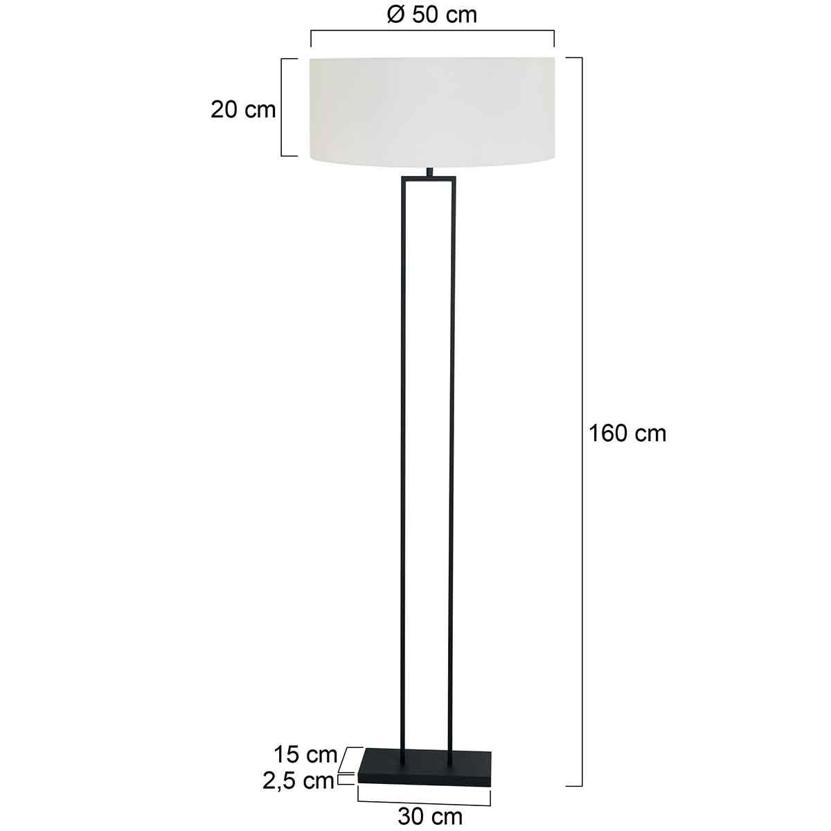 Zwarte staande lamp Stang 3851ZW met E27 fitting en wit grof linnen kap
