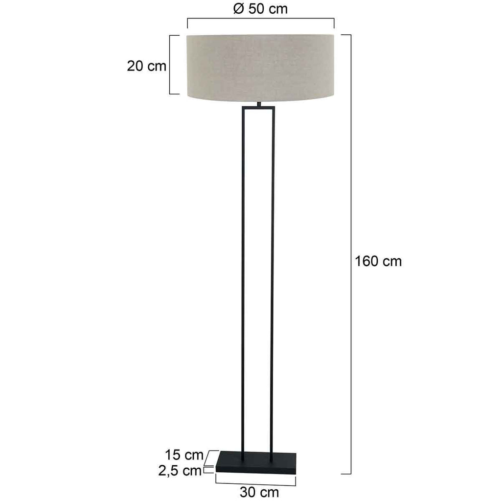 Zwarte staande lamp Stang 3852ZW met E27 fitting en grijs linnen kap