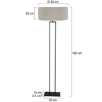 Zwarte staande lamp Stang 3852ZW met E27 fitting en grijs linnen kap
