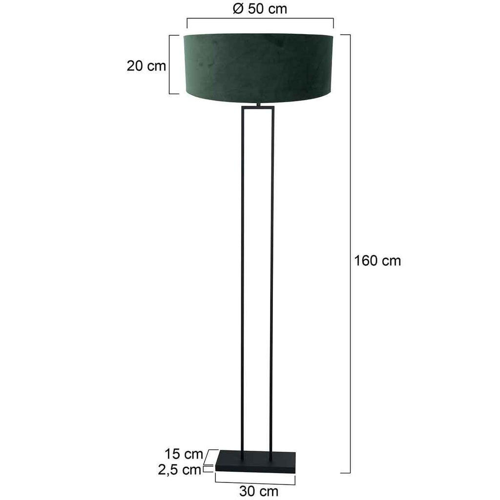 Zwarte staande lamp Stang 3853ZW met E27 fitting en groen velours kap