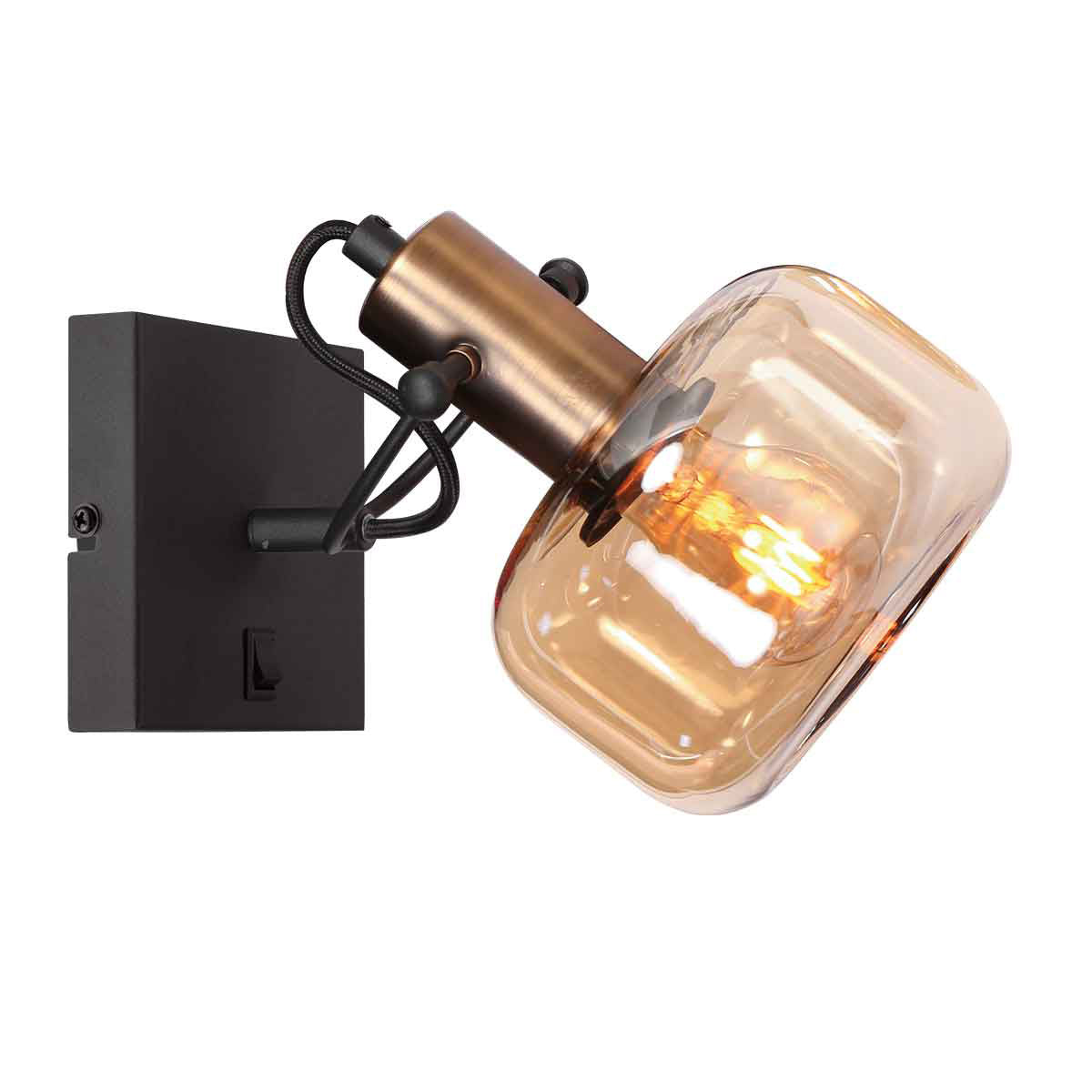 Wandlamp Glaslic 3864BR bronzen wandlamp met amber glas