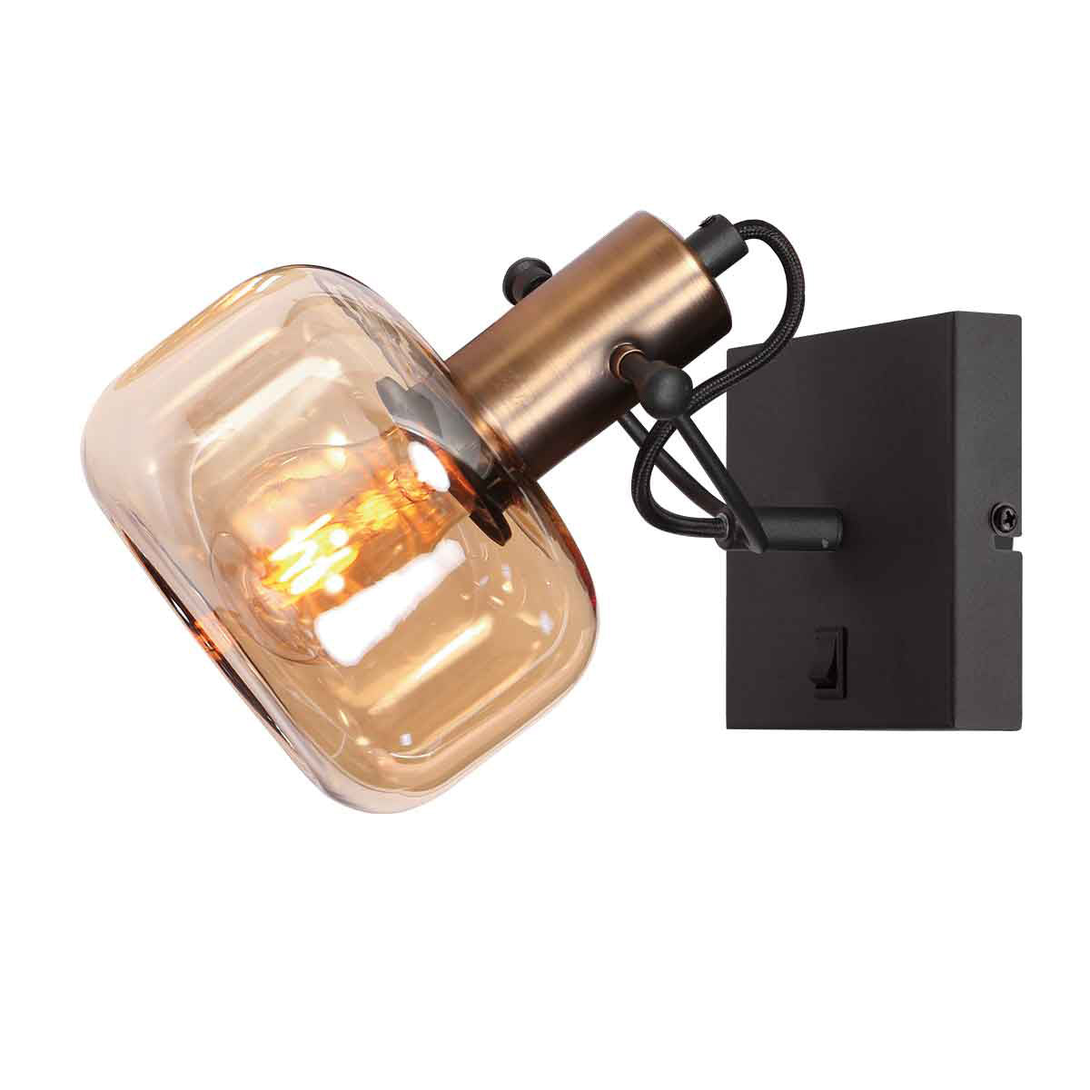 Wandlamp Glaslic 3864BR bronzen wandlamp met amber glas