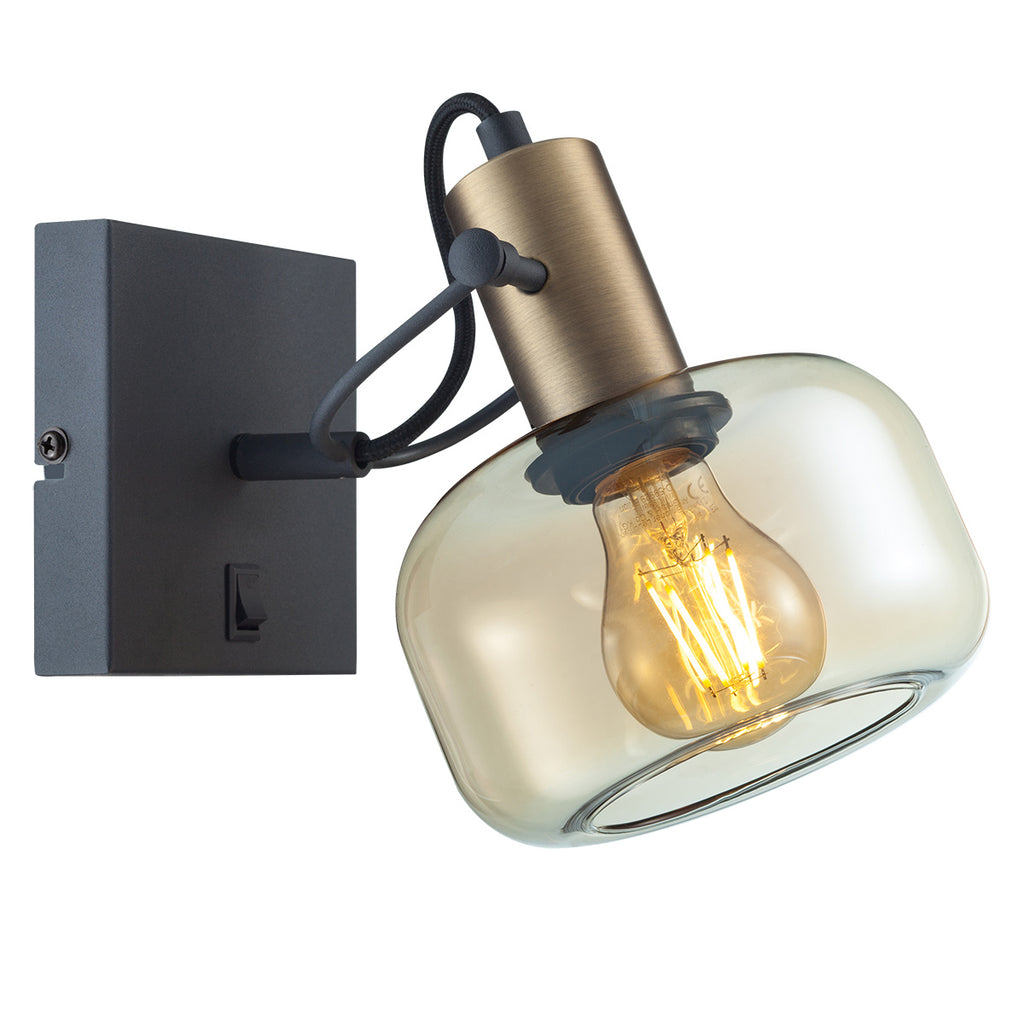 Wandlamp Glaslic 3864BR bronzen wandlamp met amber glas