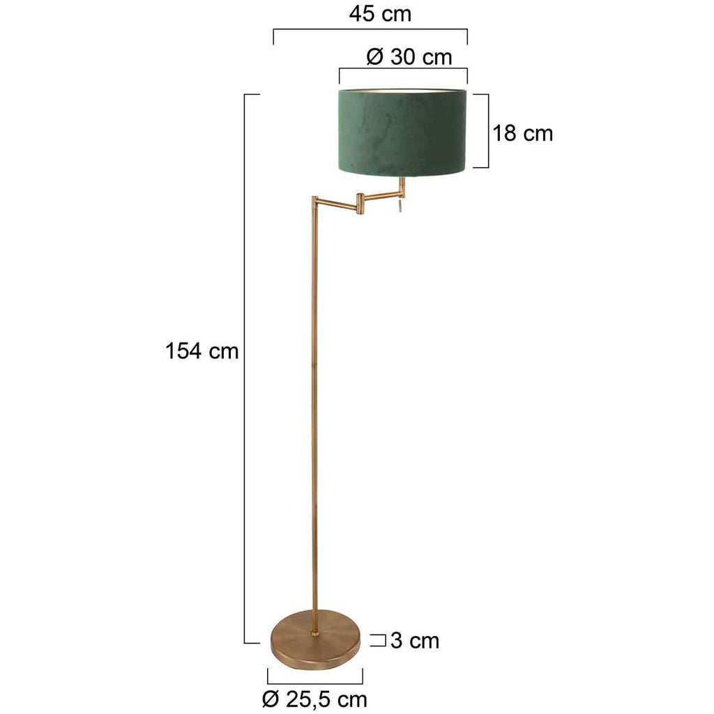 Bronskleurige vloerlamp Bella 3872BR met groen fluweelachtige kap