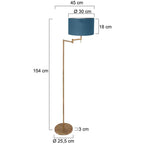 Bronskleurige vloerlamp Bella 3873BR met blauw fluweelachtige kap