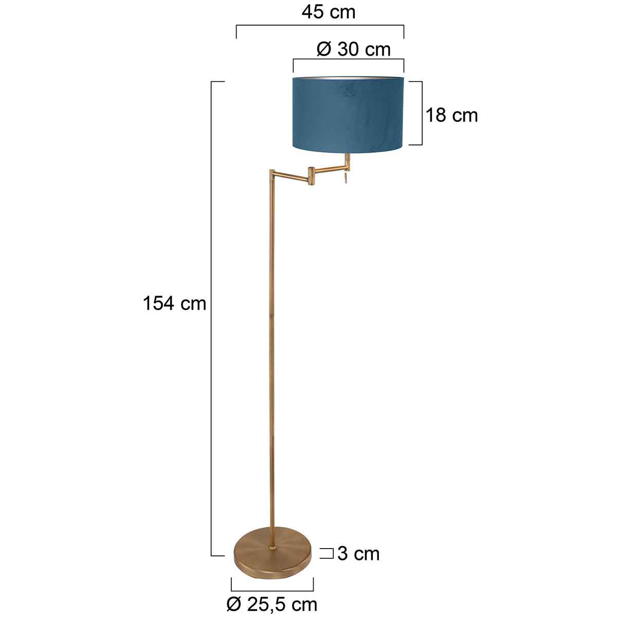 Bronskleurige vloerlamp Bella 3873BR met blauw fluweelachtige kap
