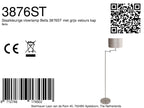 Staalkleurige vloerlamp Bella 3876ST met grijs velours kap