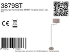 Staalkleurige vloerlamp Bella 3879ST met grijze velours kap