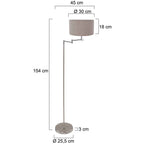Staalkleurige vloerlamp Bella 3879ST met grijze velours kap