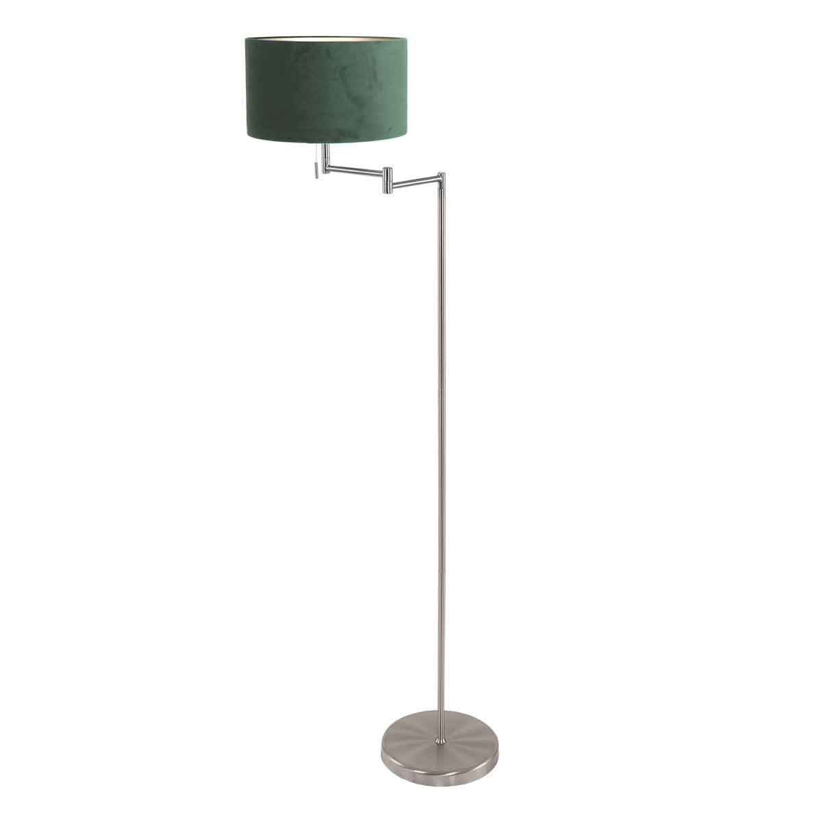 Staalkleurige vloerlamp Bella 3880ST met groen velours kap