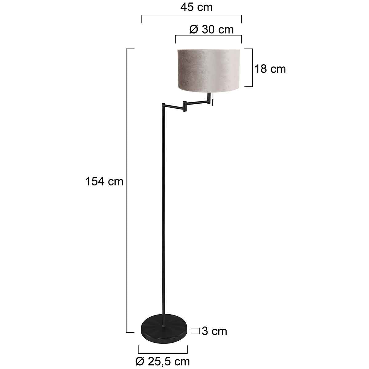 Vloerlamp Bella 3886ZW met zinc taupe fluweelachtige lampenkap