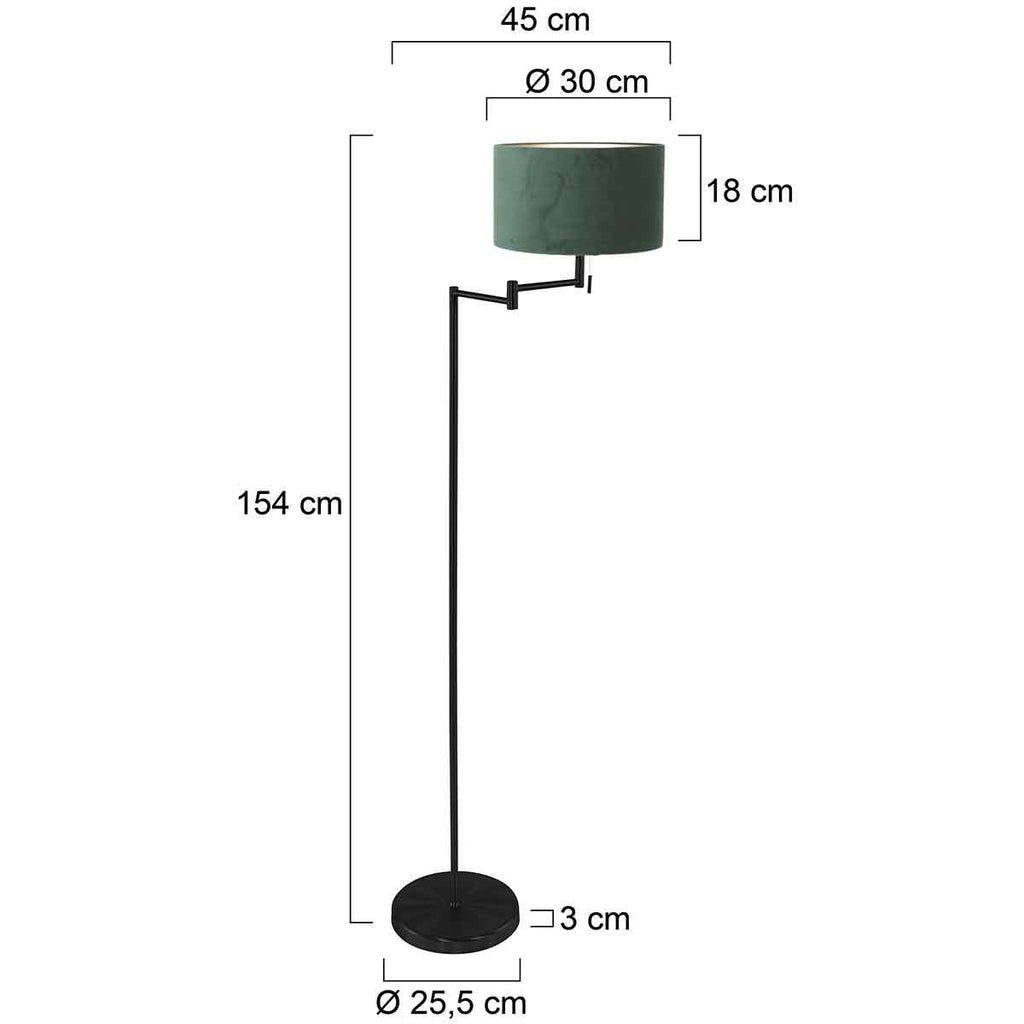 Vloerlamp Bella 3890ZW met groene fluweelachtige lampenkap Greenwave