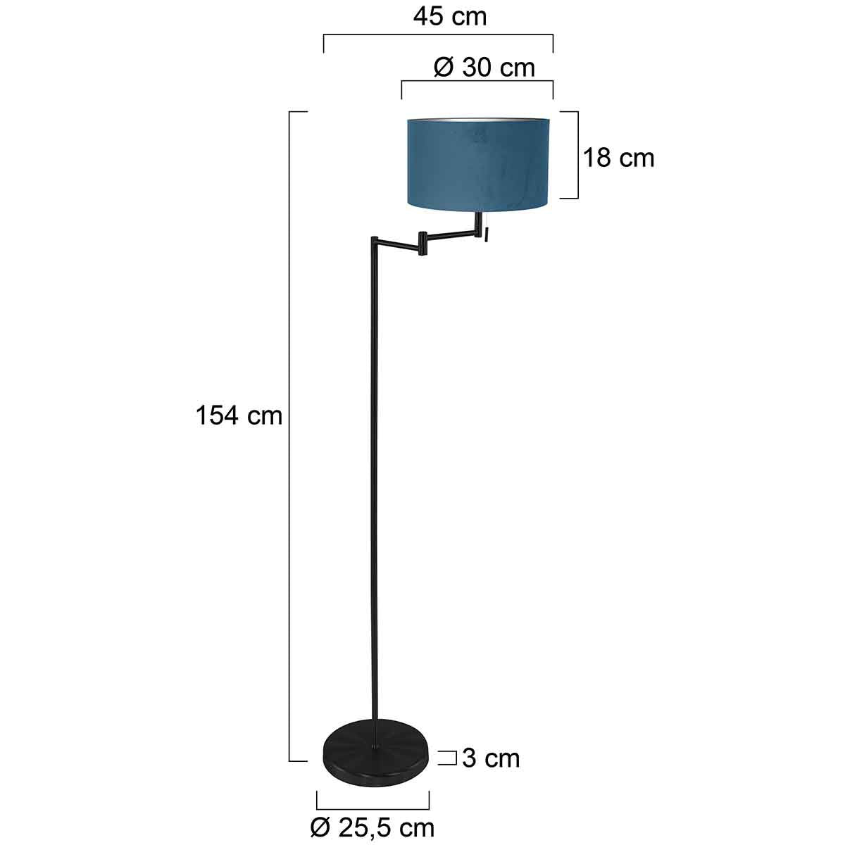 Vloerlamp Bella 3891ZW met blauw fluweelachtige lampenkap