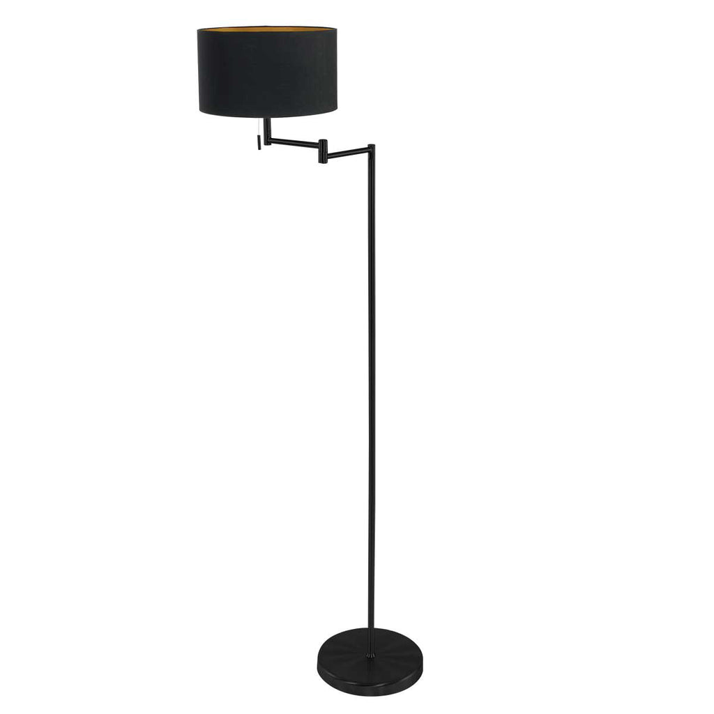 Vloerlamp Bella 3892ZW met zwart linnen kap met goudkleurige binnenkant