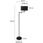 Vloerlamp Bella 3892ZW met zwart linnen kap met goudkleurige binnenkant