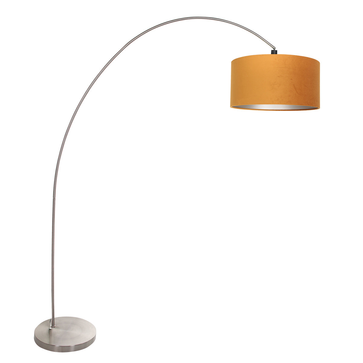 Booglamp Solva 3910ST Staal met een goudkleurige fluwelen lampenkap