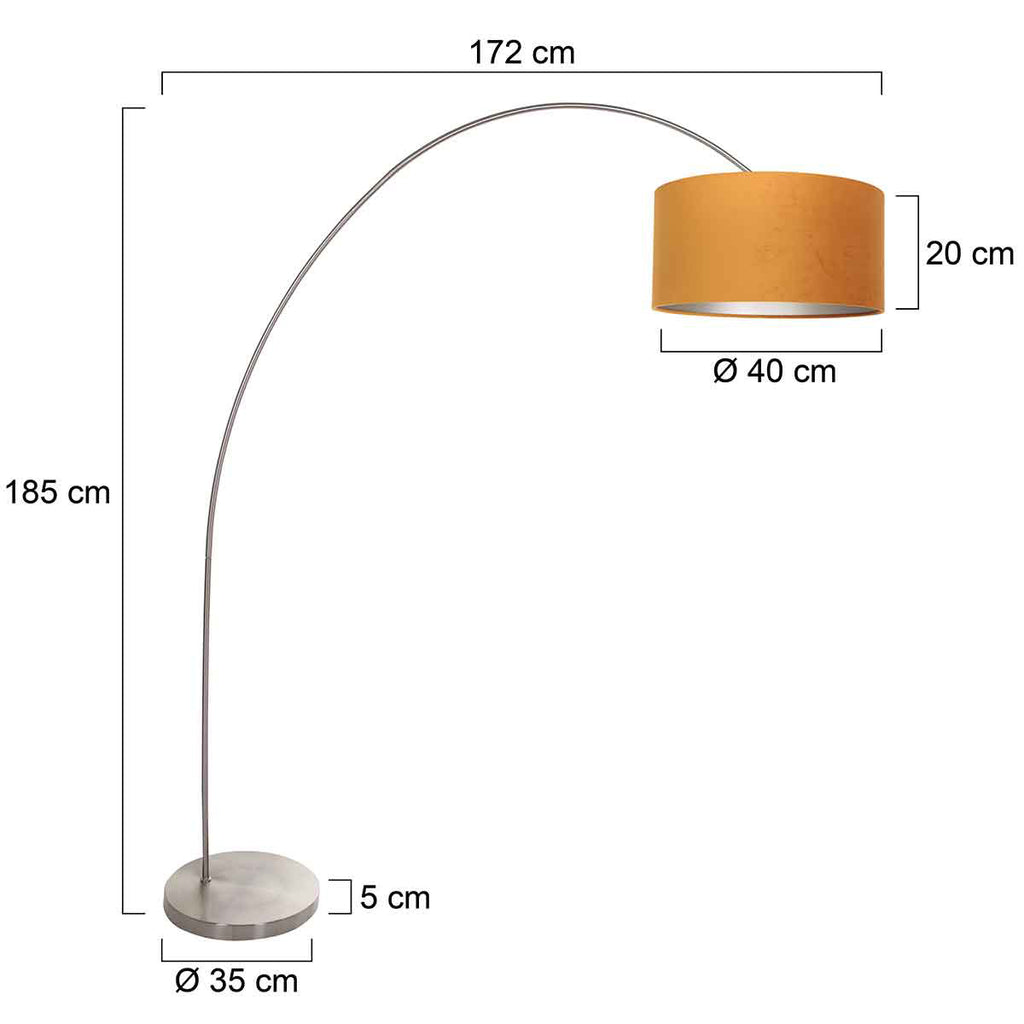 Booglamp Solva 3910ST Staal met een goudkleurige fluwelen lampenkap