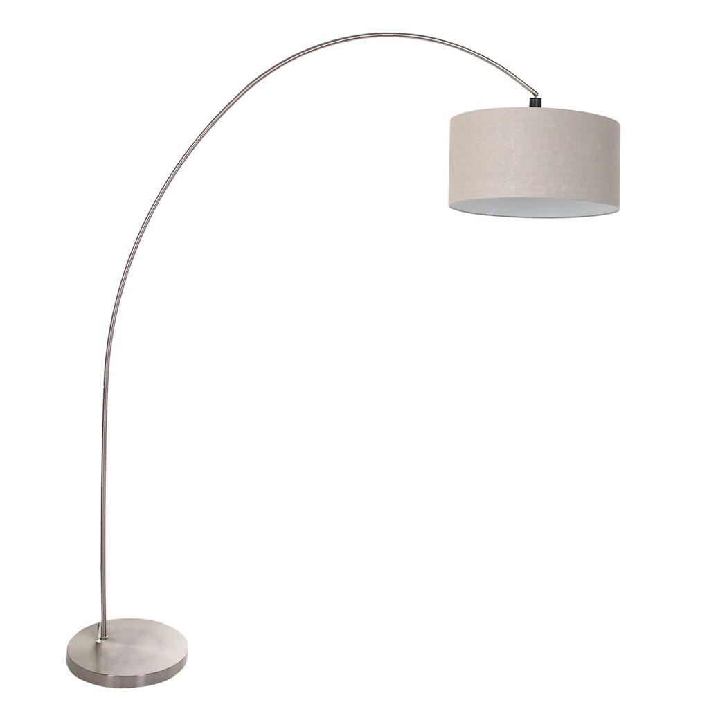 Booglamp Solva 3912ST Staal met een grijs linnen lampenkap