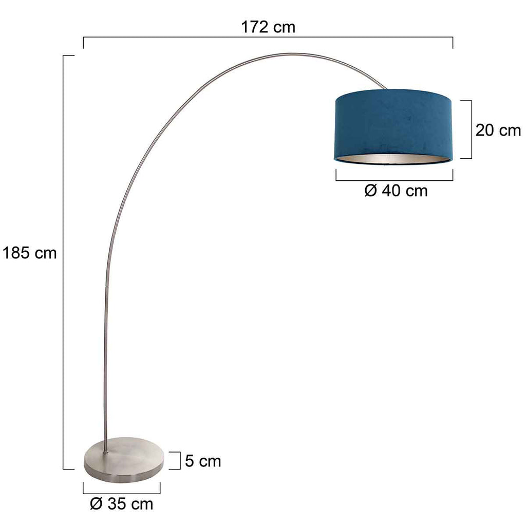 Booglamp Solva 3914ST Staal met een blauw fluwelen lampenkap