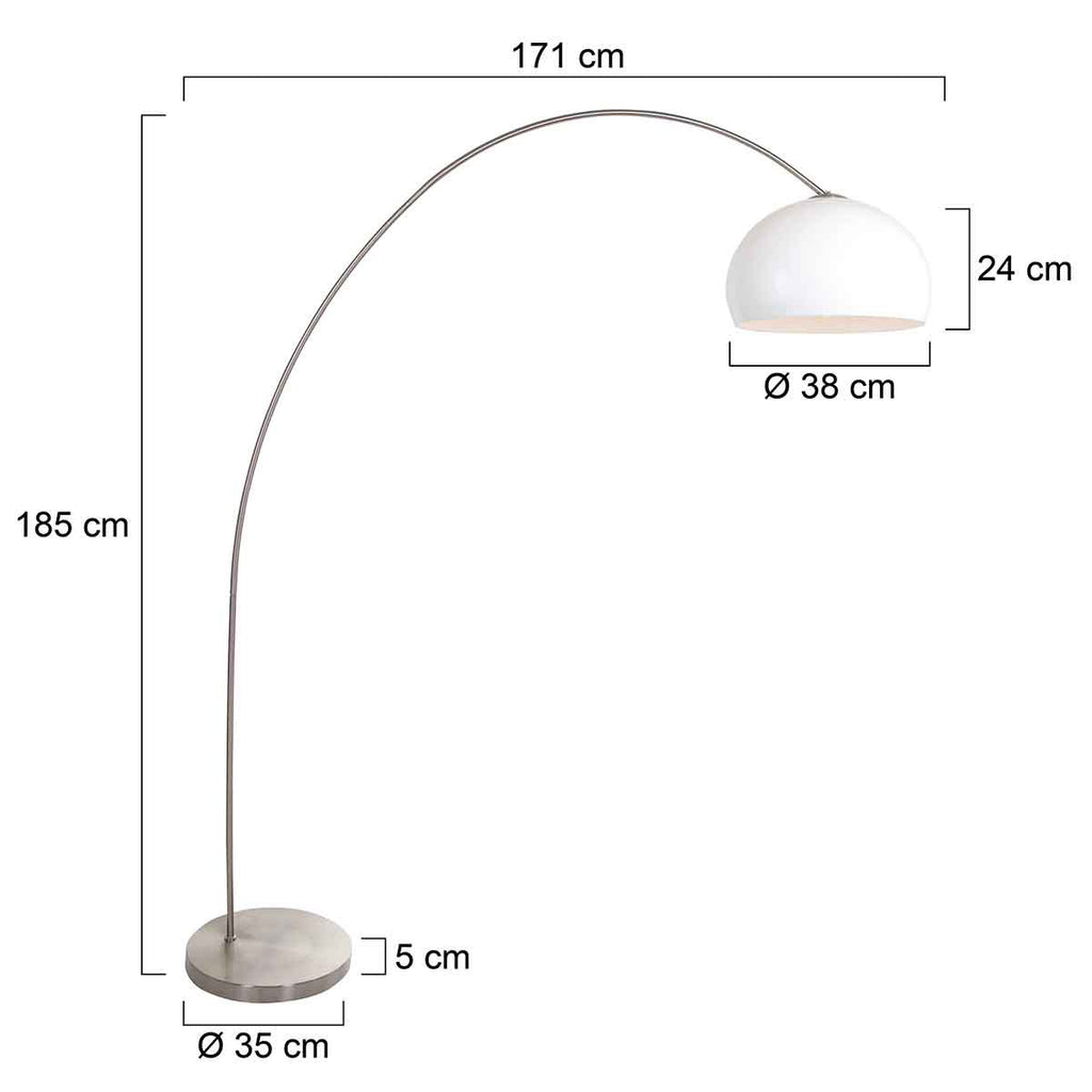 Booglamp Solva 3919ST met een wit kunststof lampenkap